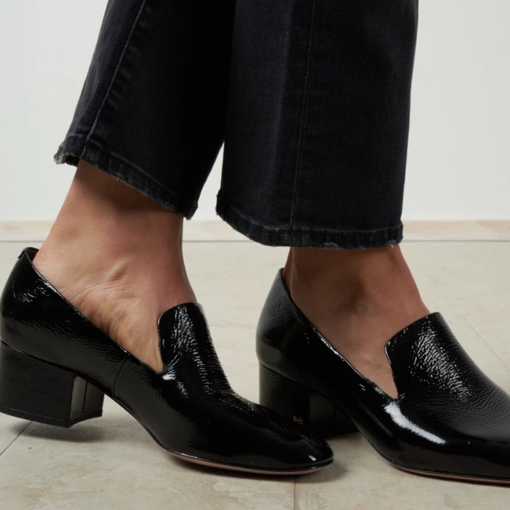 NWT Veronica Beard Baylie Black Patent Leather Heeled Loafer Shoes